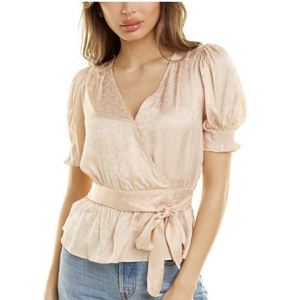 The Kooples Gravity Daisies Nude Floral Jacquard Wrap Peplum Top 1 Small NWT